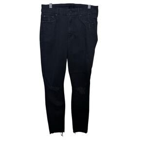 Mother The Looker Ankle Fray Gold Bolt Black Jeans Size 26 Distressed Raw Hem